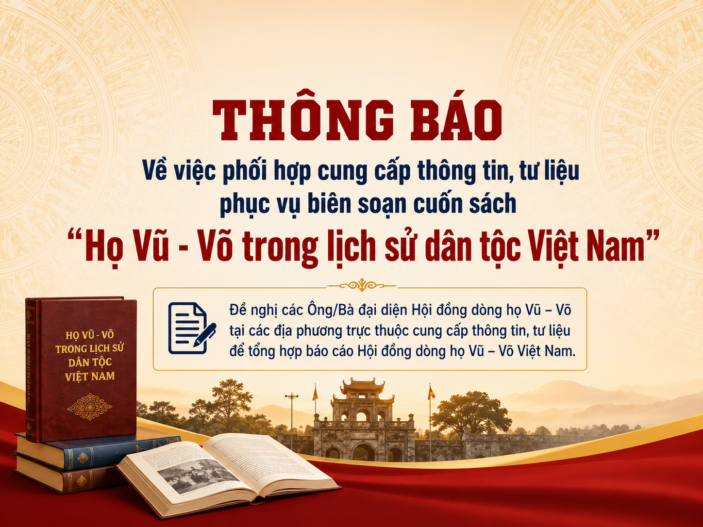 Về việc cung cấp thông tin, tư liệu phục vụ biên soạn cuốn sách “Họ Vũ - Võ trong lịch sử dân tộc Việt Nam”